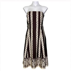 Ann Taylor Loft Strapless Brown/Cream Sequin Embellished Midi Dress Size 6